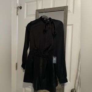 Black Leather Silk Romper